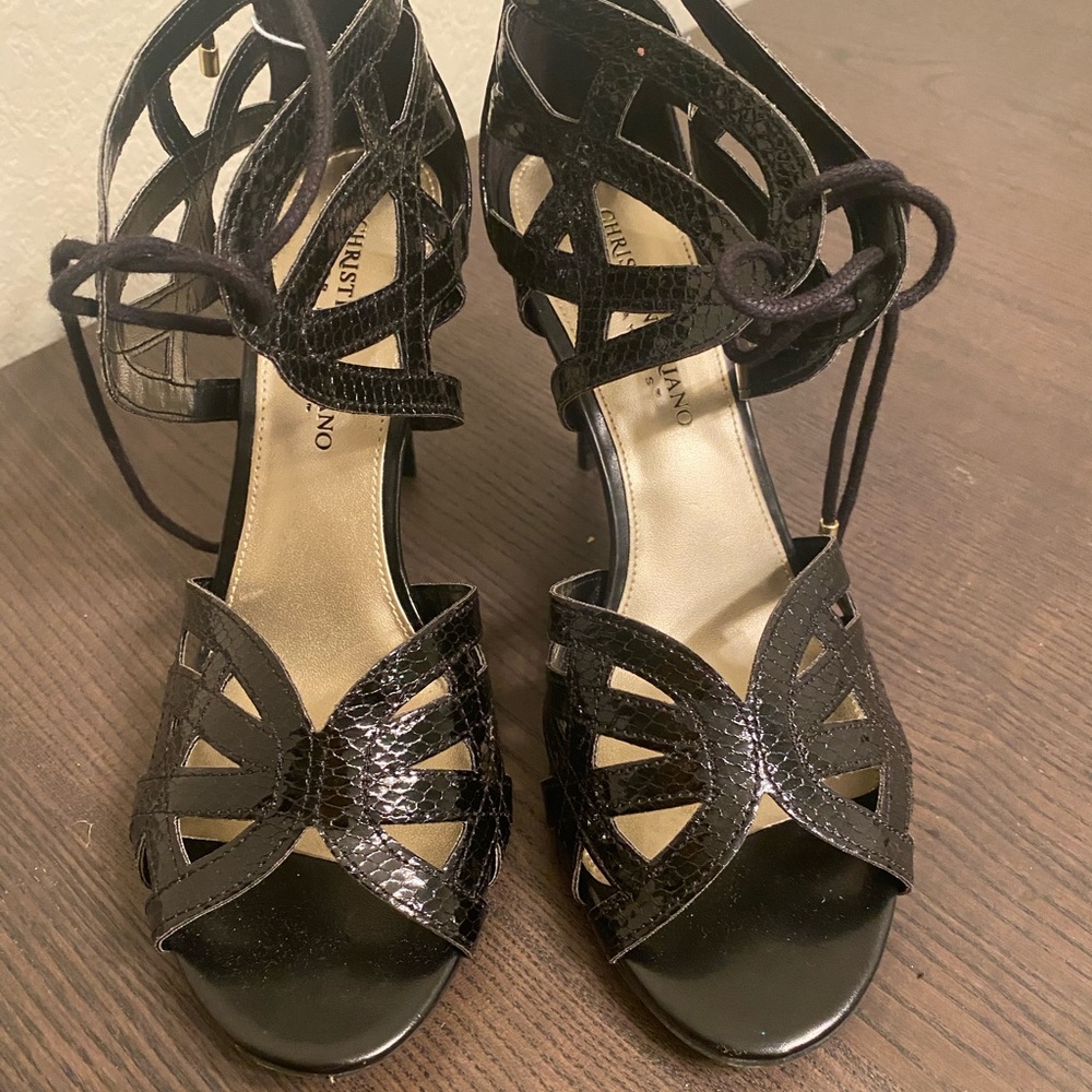 Christian Siriano Laced Faux Snakeskin Heels